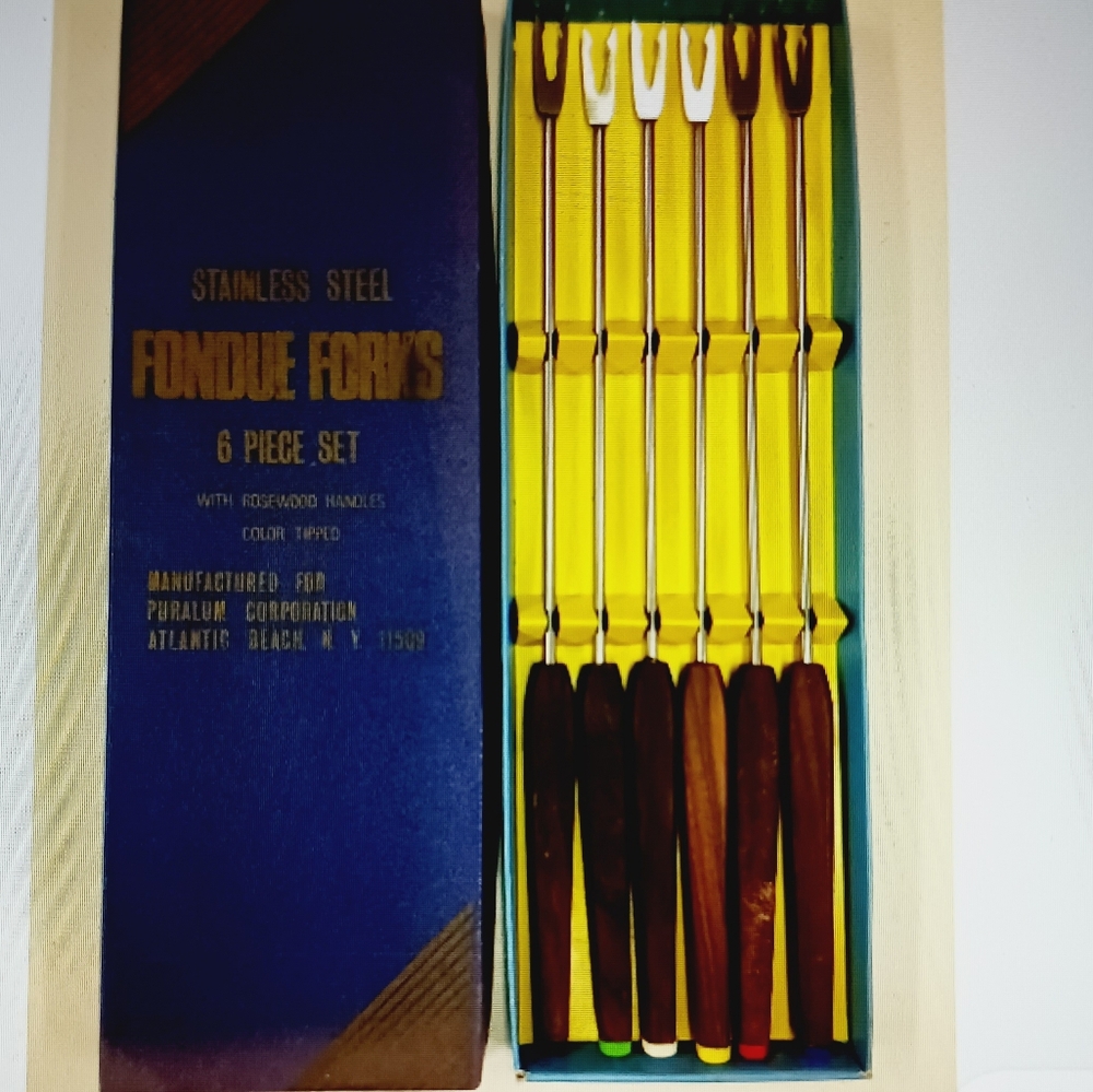 Stainless Steel Fondue Forks Set with Rosewood Handles
